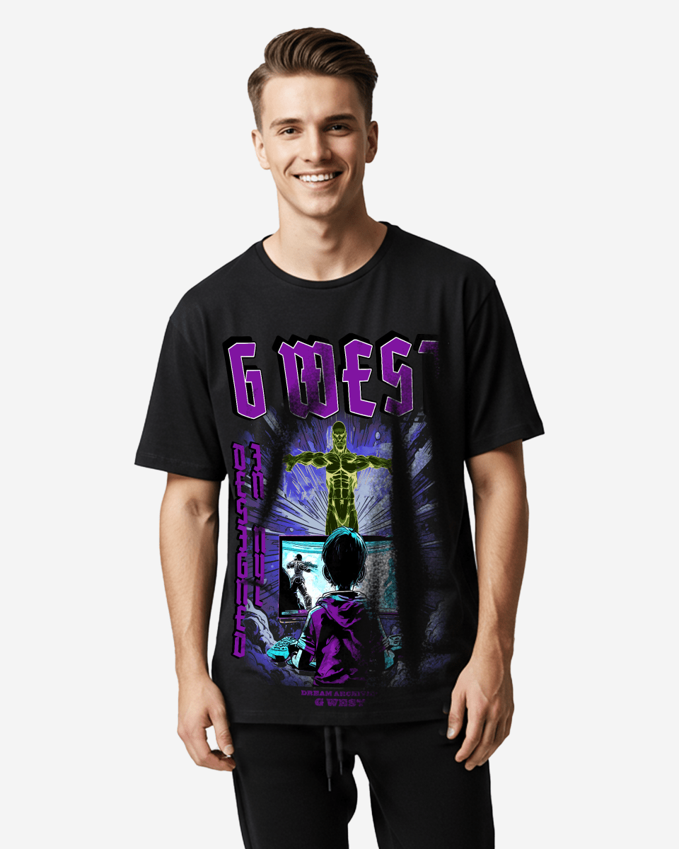 G Baby Collection Blue Black Oversized Graphic T-Shirt Mens